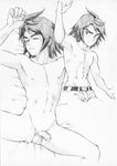  1boy abs gundam gundam_tekketsu_no_orphans male_focus mikazuki_augus monochrome muscle nipples nude pecs penis sleeping solo testicles topless 