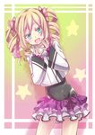  1girl blonde_hair blue_eyes blush dairenji_suzuka drill_hair frills hizuki_reiya jacket open_mouth ribbon short_hair skirt star tokyo_ravens twintails 