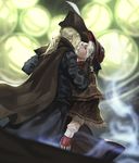  baka_(mh6516620) blonde_hair bloodborne bonnet cape cloak closed_eyes coat doll_joints gloves hand_in_another's_hair hat hat_feather lady_maria_of_the_astral_clocktower long_hair multiple_girls plain_doll ponytail silver_hair spoilers the_old_hunters yuri 