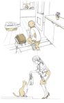  2girls backpack bag cat comic ina_(gonsora) long_hair monochrome mother_and_son multiple_girls original randoseru short_hair silent_comic smile 