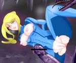  anus areola artist_request blonde_hair blue_eyes breasts censored crotch_cutout lips metroid nipples penis pussy samus_aran torn_clothes zero_suit 