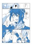  anger_vein blue breasts chitose_(kantai_collection) comic eyepatch headband kantai_collection kobamiso_(kobalt) large_breasts monochrome multiple_girls tenryuu_(kantai_collection) translation_request 