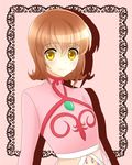  1girl annie_barrs blush breasts brown_hair see-through short_hair smile tales_of_(series) tales_of_rebirth yellow_eyes 