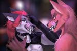  2019 anthro blush canid canine canis claws digital_media_(artwork) drooling fox fur grey_fur hi_res male mammal metalockdown_(artist) muscular nashborn_(character) nipples open_mouth red_fur saliva tongue tongue_out were werecanid werecanine wolf zephyr_(character) 