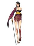  1girl 59442587 amputee black_hair blind breasts cleavage japanese_clothes katana kimono large_breasts long_hair scar solo sword weapon 
