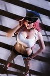  1girl breasts cosplay hat long_hair open_fly photo poison_(final_fight) shorts solo standing street_fighter watermark 