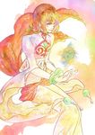  1girl annie_barrs bracelet breasts brown_eyes brown_hair earrings jewelry midriff navel pants short_hair smile tales_of_(series) tales_of_rebirth wide_sleeves 