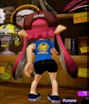  1girl 3d animated animated_gif ass bike_shorts from_behind full_body glasses hat inkling leaning_forward nintendo pink_hair pointy_ears shirt splatoon standing t-shirt tentacle_hair 