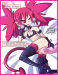  boots demon_girl demon_tail demon_wings dildo disgaea english etna fang high_heel_boots high_heels makai_senki_disgaea object_insertion red_hair skajrzombie tail text text_box thigh_boots twintails vaginal wings 
