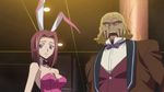 1boy 1girl angry animal_ears animal_ears_removed animated animated_gif arm backflip bare_arms bare_shoulders beard between_breasts blonde_hair blue_eyes bow bowtie breasts bunny_ears bunny_ears_removed bunny_girl bunny_tail bunnysuit cleavage code_geass dark_skin detached_collar facial_hair kallen_stadtfeld kick kicking large_breasts open_mouth punch punching red_hair short_hair suit tail upper_body violence wrist_cuffs 