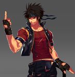  1boy abs black_hair bulge dungeon_and_fighter lvlv male_fighter_(dungeon_and_fighter) male_focus middle_finger muscle pecs scar solo sweat tagme underwear undressing 
