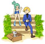  lucia_(pokemon) machop npc_trainer pokemon pokemon_oras rich_boy_(pokemon) sitting smile stairs ucchii 
