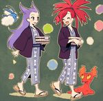  2girls asuna_(pokemon) gym_leader multiple_girls nagi_(pokemon) pokemon pokemon_oras purple_hair red_hair robe slugma smile swablu ucchii 