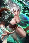  1girl bandage belt breasts brown_eyes league_of_legends lips nipples riven_(league_of_legends) sakimichan solo torn_clothes white_hair 