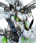  bare_legs black_hair black_sclera blue_skin breasts character_request cleavage female gradient gradient_background green_eyes grey_skin insect large_breasts lips long_hair looking_at_viewer machine obui pointy_ears robot silver_hair smile solo taimanin_asagi taimanin_asagi_battle_arena thong two-tone_hair weapon wisp_(taimanin_asagi) 