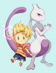  2boys blonde_hair crossover lucas mewtwo mother_(series) multiple_boys nintendo pokemon purple_eyes short_hair snake super_smash_bros. 