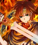  1boy armor fire_emblem headband male_focus nintendo red_hair roy_(fire_emblem) short_hair sword weapon 