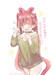  1girl cat_ears cat_tail fang magi_the_labyrinth_of_magic mamemix red_hair ren_kougyoku sweater tail yellow_eyes 