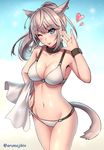  ;p animal_ears aruma_jiki blue_eyes blush bra brown_hair cat_ears cat_tail collar cuffs facial_mark final_fantasy final_fantasy_xiv heart miqo&#039;te miqo'te navel panties tail underwear 