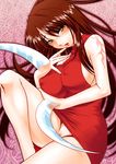  bad_id bad_pixiv_id blade breasts brown_eyes brown_hair commentary_request dress kagari_(ushio_to_tora) large_breasts long_hair looking_at_viewer solo tachikawa_negoro turtleneck ushio_to_tora 