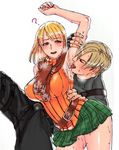  armpit_licking armpits ashley_graham blonde_hair blush breasts brown_eyes capcom large_breasts leon_s_kennedy licking open_mouth resident_evil scarf smell sweat sweater 