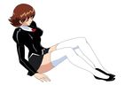 1girl agent_aika black_delmo black_shoes brown_hair defeated delmo female knocked_out shoes short_dress skin_tight thighhighs 
