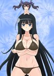  bare_shoulders bikini black_hair blue_eyes breasts chibi choujigen_game_neptune crossed_arms hair_ribbon ikaruga_(senran_kagura) imai_asami large_breasts long_hair looking_at_viewer minigirl multiple_girls mutsuya neptune_(series) noire red_eyes ribbon seiyuu_connection senran_kagura senran_kagura_(series) shiny shiny_skin smile swimsuit twintails very_long_hair 