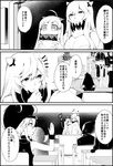  ahoge atoshi classroom comic destroyer_hime greyscale hand_up hat heart horns hug i-class_destroyer kantai_collection midway_hime mittens monochrome multiple_girls northern_ocean_hime shinkaisei-kan sitting sweatdrop translated 