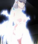  1girl lucia_(shinmai_maou_no_testament) nude pointy_ears purple_eyes shinmai_maou_no_testament short_hair solo standing stitched white_hair 