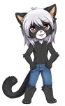  annetpeas clothed clothing domestic_cat felid feline felis hair jeans male mammal pants smile solo topless 