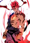  1boy abs dougi evil_ryuu glowing glowing_eyes headband red_eyes red_hair ryuu_(street_fighter) scar solo street_fighter street_fighter_iv tom_skender torn_clothes 