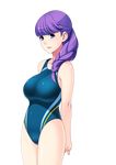 1girl amami_misako bare_shoulders blue_eyes breasts female game_cg highres hitozuma_swimming_club ino interheart large_breasts legs long_hair looking_at_viewer purple_hair simple_background solo standing swimsuit thighs white_background 