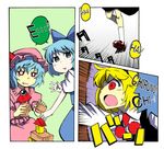  blonde_hair blue_eyes blue_hair bow cirno face hair_bow hat multiple_girls nada_haruka red_eyes remilia_scarlet rumia short_hair touhou 