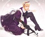  a_k_i animal_ears apron assault_rifle axis_powers_hetalia blonde_hair blue_eyes cat_ears crossdressing fabulous germany_(hetalia) gun high_heels legs maid male_focus manly ribbon rifle shoes solo sparkle stg44 thighhighs weapon 