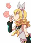  blonde_hair bubble bubble_blowing hair_ornament hair_ribbon hairclip headphones heart kagamine_rin mattie ribbon scarf short_hair simple_background solo vocaloid 