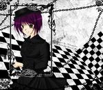 anastasia black chains dress dresses flower gothic gothic_lolita hat hisuri_rii lolita lolita_fashion monochrome purple_hair rose roses 