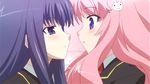  2girls baka_to_test_to_shoukanjuu blush cap himeji_mizuki long_hair multiple_girls pink_hair screencap 