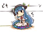  blue_hair cellphone_charm chibi hat hinanawi_tenshi leash long_hair okome_(kome_kuma) solo touhou translated 