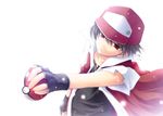  bad_id bad_pixiv_id baseball_cap black_hair fingerless_gloves gloves hat holding holding_poke_ball jacket male_focus mayokichi outstretched_arm pixiv_red poke_ball poke_ball_(generic) pokemon pokemon_(game) popped_collar red_(pokemon) red_(pokemon_rgby) red_eyes short_sleeves simple_background snow solo white_background 