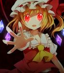  blonde_hair face flandre_scarlet foreshortening glowing glowing_eyes hands hat hinase_haruka open_mouth outstretched_arm outstretched_hand ponytail reaching red_eyes short_hair side_ponytail solo staring touhou wings 