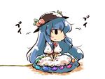  blue_hair cellphone_charm chibi hat hinanawi_tenshi leash long_hair okome_(kome_kuma) solo touhou 