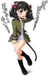  animal_ears black_hair blush boots cat_ears natsuhime_yuran panties solo sora_no_woto striped striped_panties suminoya_kureha tail they're_not_panties translation_request twintails underwear 