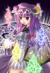  book bow breasts crescent crystal hair_bow hair_ribbon hat highres long_hair magic_circle medium_breasts patchouli_knowledge purple_eyes purple_hair ribbon solo touhou 