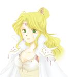  1girl blonde_hair cape female final_fantasy final_fantasy_iv green_eyes long_hair lowres ponytail rosa_farrell shoulder_pads solo soragoto tiara white_background 