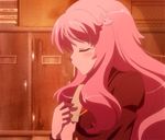 1girl baka_to_test_to_shoukanjuu blush cap female highres himeji_mizuki indoors long_hair pink_hair school_uniform screencap solo 