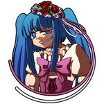  blue_eyes blue_hair bow evil_grin evil_smile furudo_erika grin pink_bow rayno smile solo umineko_no_naku_koro_ni 