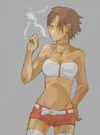  alternate_hairstyle belt breasts brown_hair cigarette collar large_breasts meiko satou_usuzuku short_hair shorts smoke smoking solo thighhighs vocaloid 