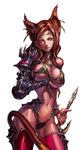  armor armored_boots bikini bikini_armor breasts cat_ears cat_tail cleavage concept_art hips jewelry large_breasts micro_bikini_top navel official_art orange_eyes orange_hair revealing_clothes single_spaulder small_waist stranger_of_sword_city swimsuit sword_hilt tail thighs 