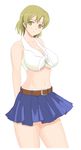  1girl agent_aika black_delmo blue_skirt brown_hair delmo female skirt solo standing white_top 