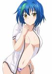  1girl blue_hair breasts female high_school_dxd large_breasts open_shirt panties shirt short_hair solo standing underwear xenovia_(high_school_dxd) yellow_eyes 